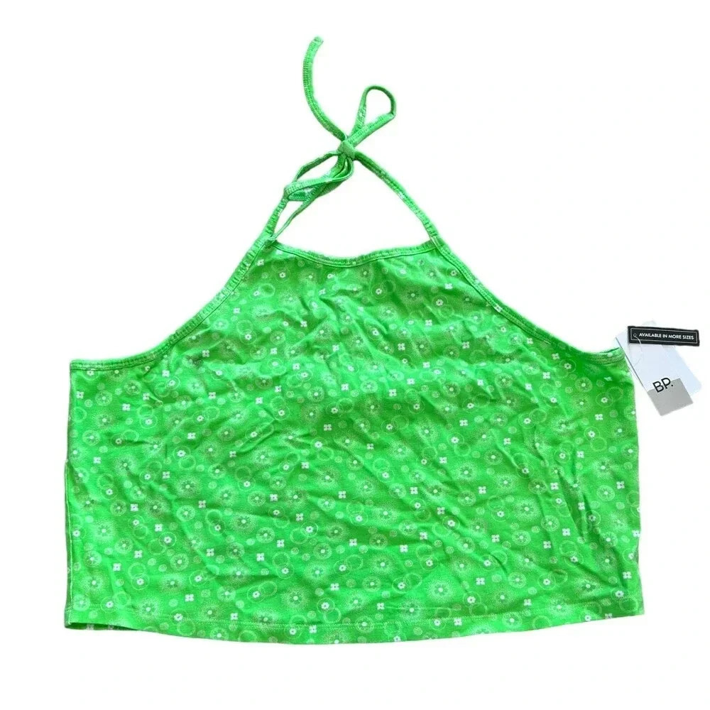BP. Green Frosty Foulard Halter Crop Backless Tank Top 4X